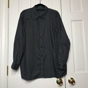 Ralph Lauren Black and White Dot Long Sleeve Cotton Blouse Size 3X